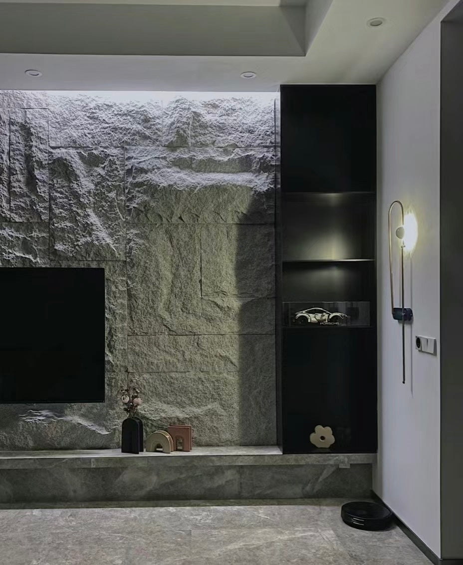 Stone-look wall panels for modern interior walls with easy installation