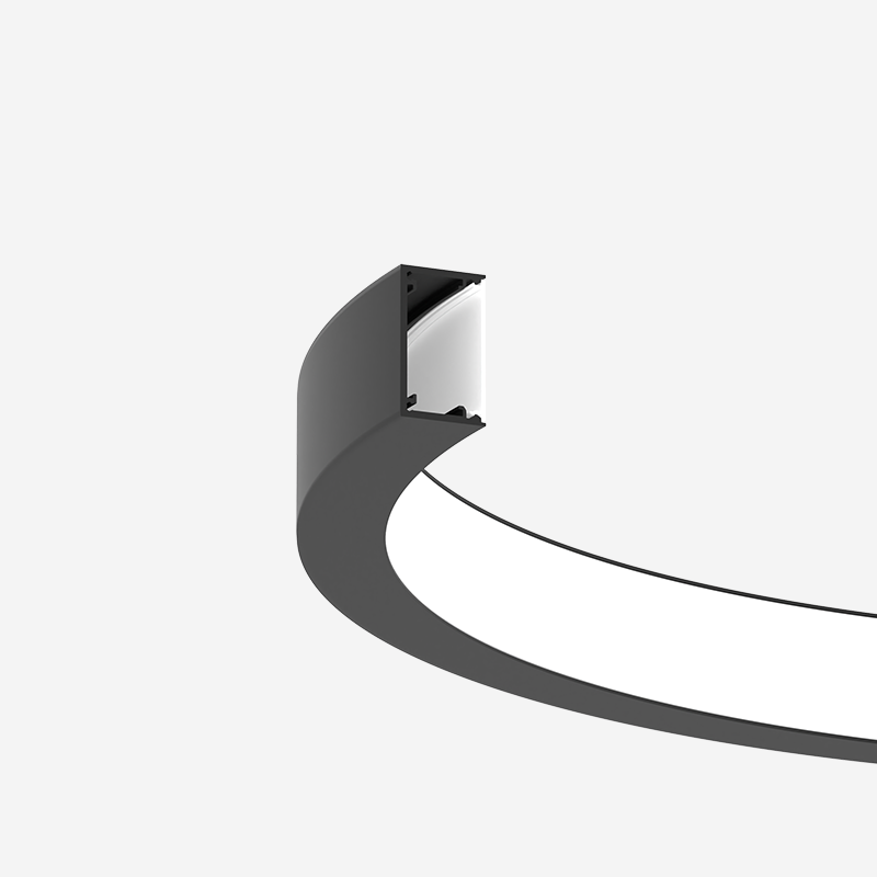 Suspended curved LED linear light FlexHalo CS50 curved detail for custom architectural lighting projects