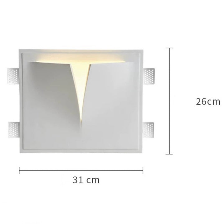 tessera gypsum wall light displayed with dimensions showing its sculptural v shaped modern LED wall lamp design