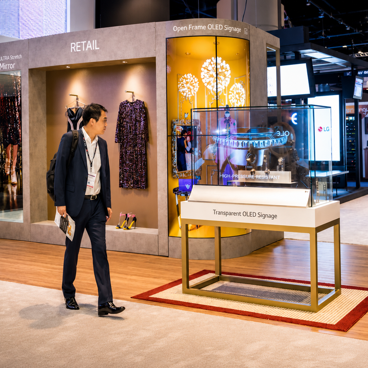 LG Transparent OLED retail showcase display cabinet for luxury products and brand experiences