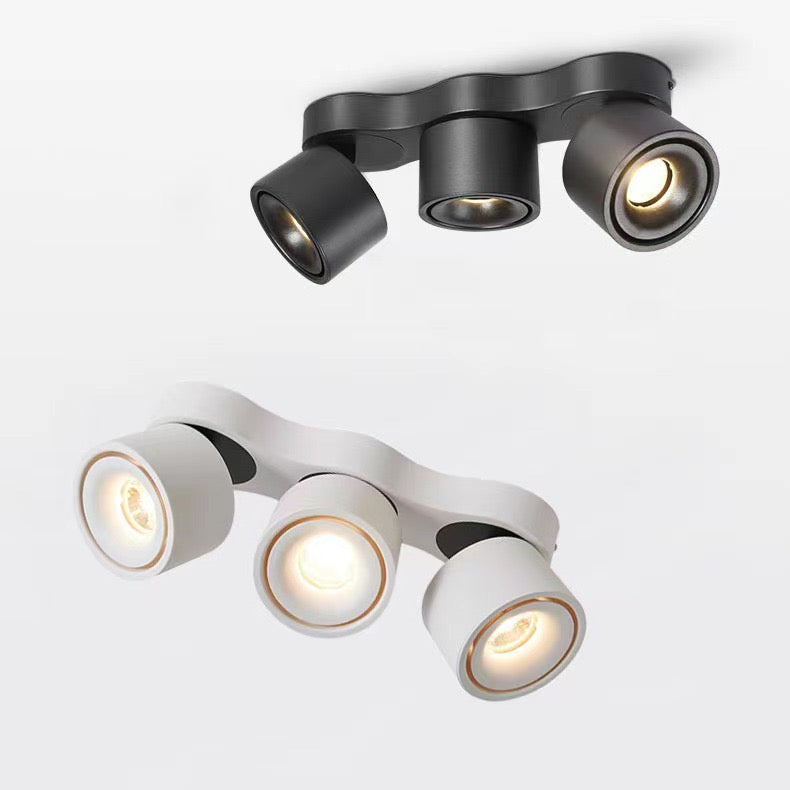 Triple adjustable surface mount LED spotlight TD10 with three directional heads for residential and retail lighting