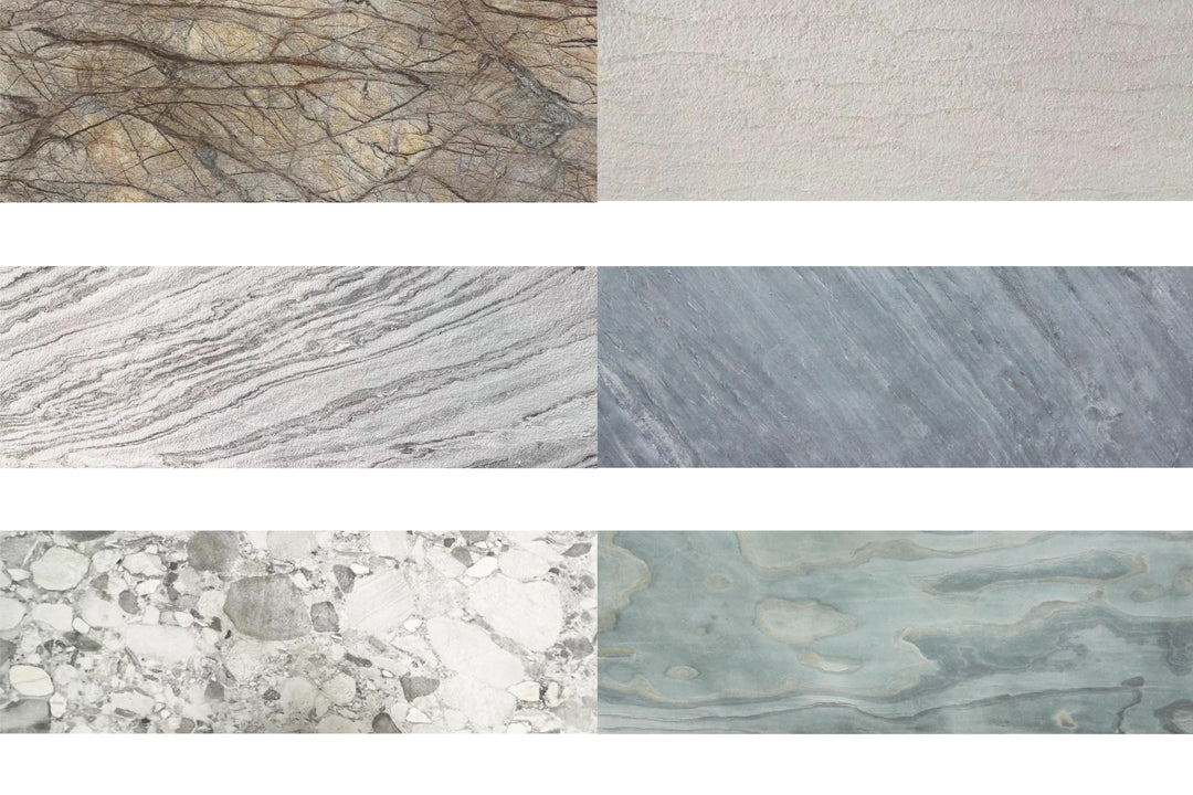 Ultra-thin marble stone panels showing a range of natural textures and colour options