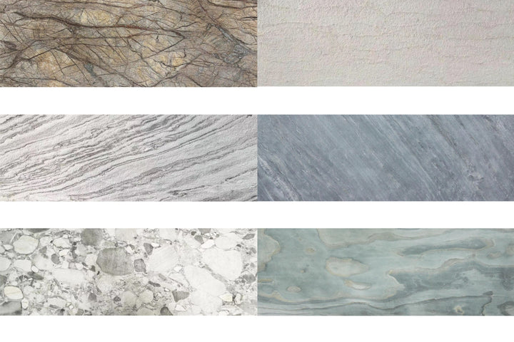 Ultra-thin marble stone panels showing a range of natural textures and colour options