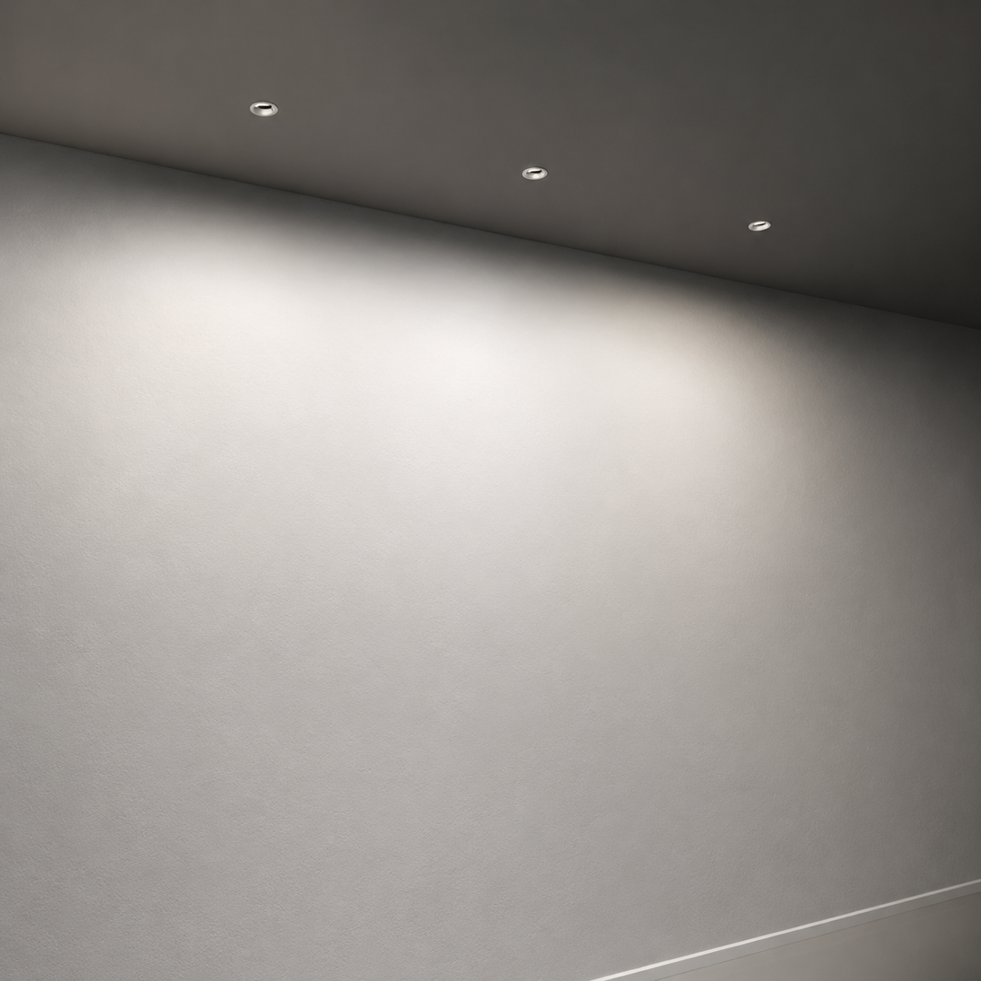 Uniform wall washing lighting effect created by the Wall Washer Architectural Downlight, delivering smooth ceiling-to-floor vertical illumination.