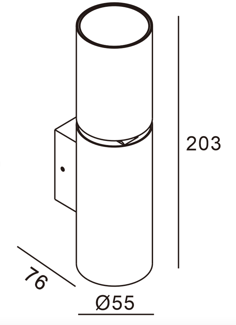 Technical drawing showing dimensions of the W77 architectural wall light.