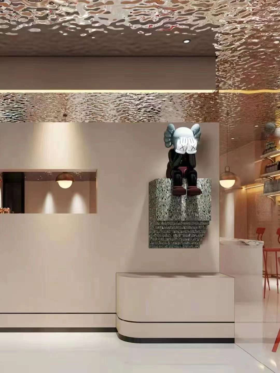 WaveForm 304 stainless steel panel wrapping a structural column with a continuous wave texture