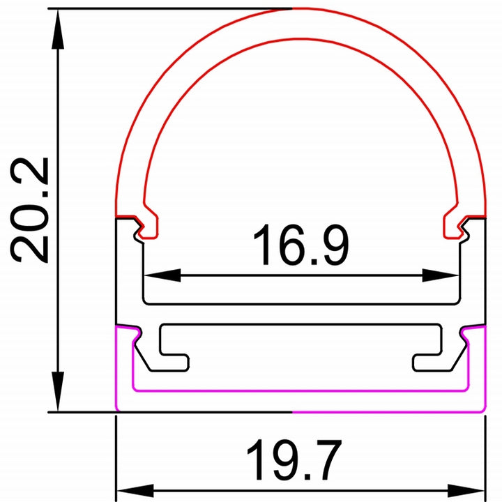 20mm 180-Degree Surface Mount LED Extrusion Strip Profile