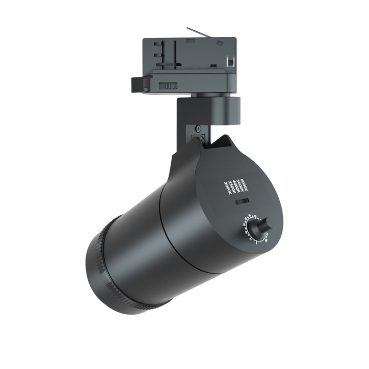 Adjustable LED track light with tunable colour temperature and beam angle for showroom and retail display lighting, Muse Ø84 multi-function track light