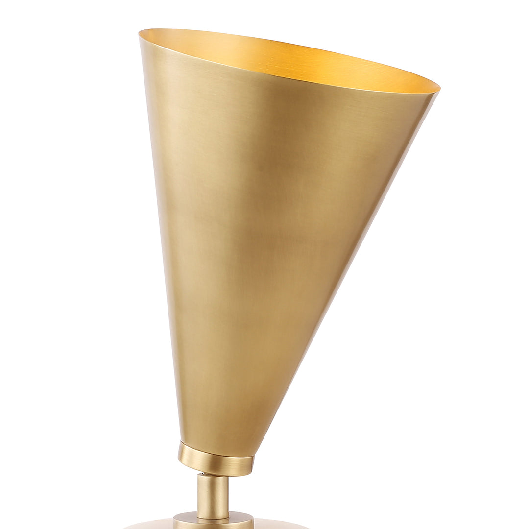 Side angle of brass accent lamp with jade base, offering focused and ambient lighting for modern Australian interiors.