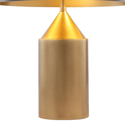 Top view of brass table lamp highlighting the dome shade and geometric metal base, perfect for modern decor and accent lighting.