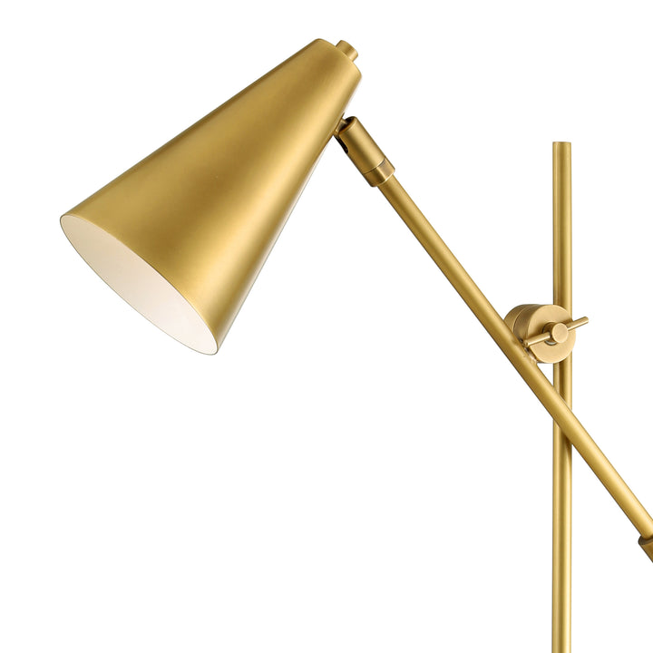 Close-up of brass lamp head showing directional lighting for detailed tasks, study areas and bedside reading.