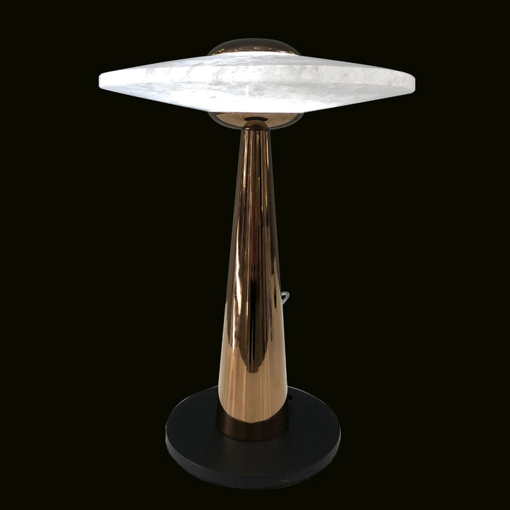 Crystal dome table lamp glowing with warm ambient light, ideal for bedside, living rooms and contemporary styling.