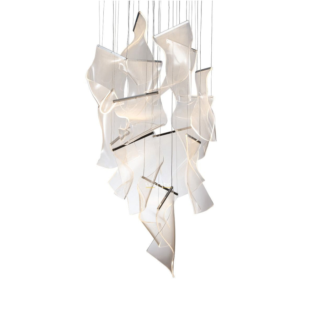 custom German acrylic pendant chandelier for staircase and double-height interiors