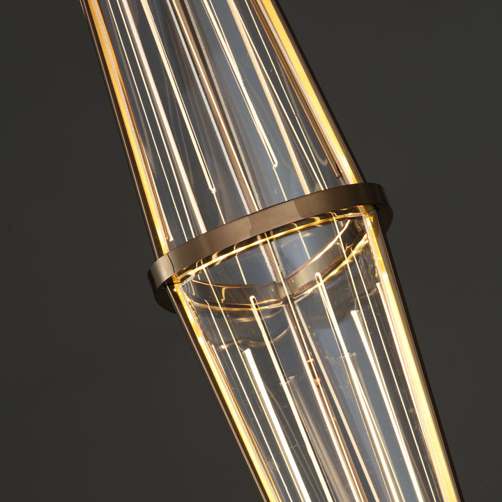 Detail view of the Selene Stretch Wall Lamp showing crystal rod diffuser and brushed metal frame, designer ambient wall light suitable for luxury interiors and architectural lighting