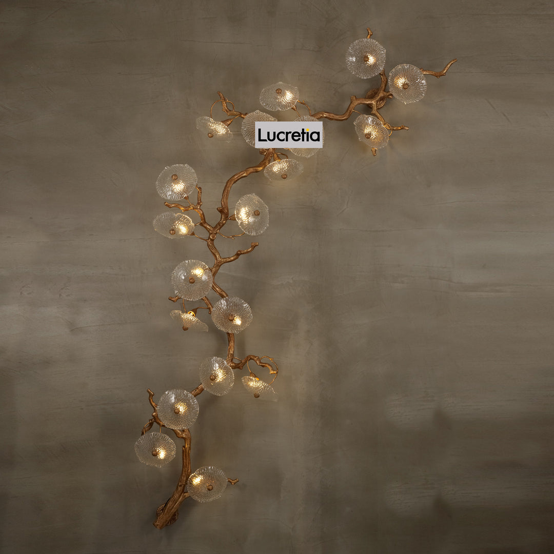 Desert Rose Brass Wall Lamp with branching brass frame and glass globes, modern sculptural feature wall light
