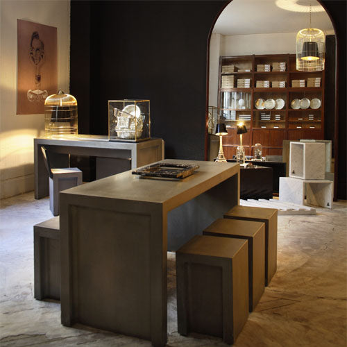 Designer table lamp used in a modern interior showroom, offering soft ambient lighting ideal for contemporary Australian home decor.