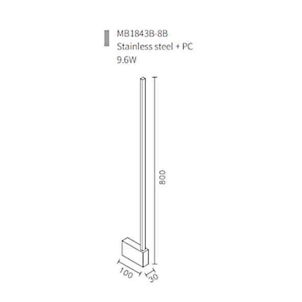 technical dimensions drawing of dos 01 linear led wall lamp showing vertical profile measurements ideal for architects designers and australian interior wall lighting planning