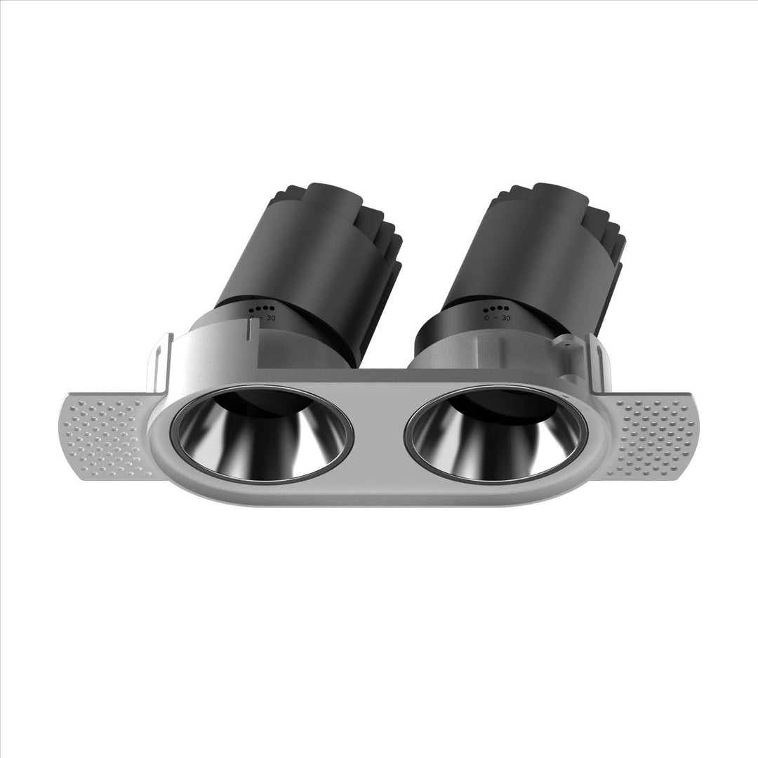 Double oval trimless low glare LED recessed downlight with dual adjustable light heads for architectural and commercial lighting – Imperium R2

