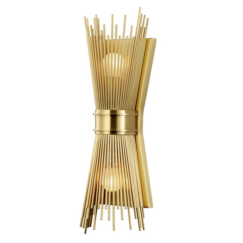 modern brass rod designer wall light shown on white background suitable for indoor wall lighting dining areas hallways and elegant contemporary home décor