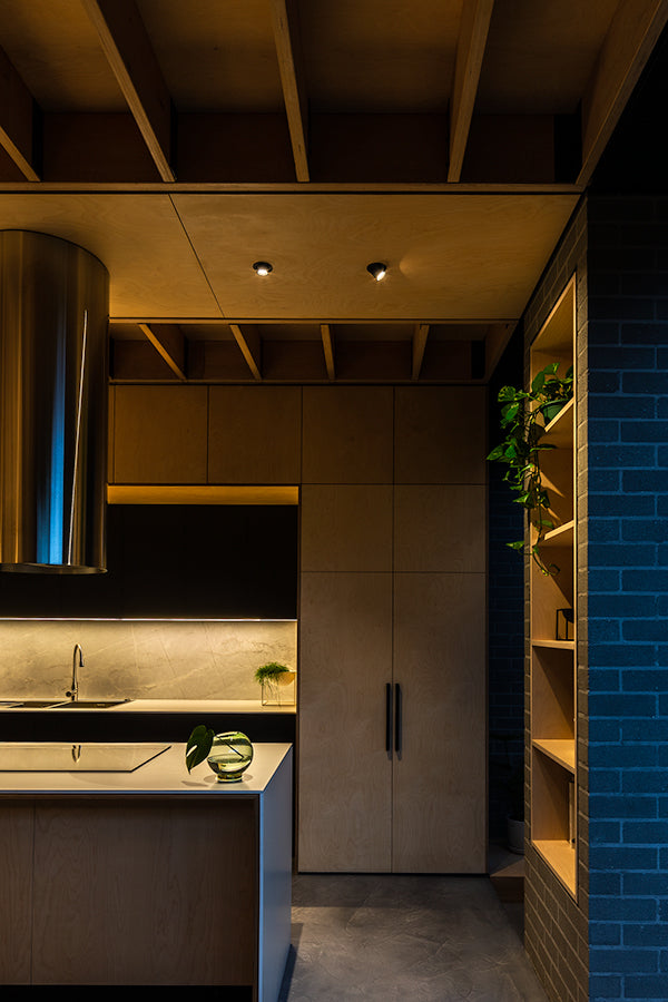 Focused beam accent lighting for architectural details using a recessed drop LED spotlight Recessed Drop Accent LED Spotlight 01