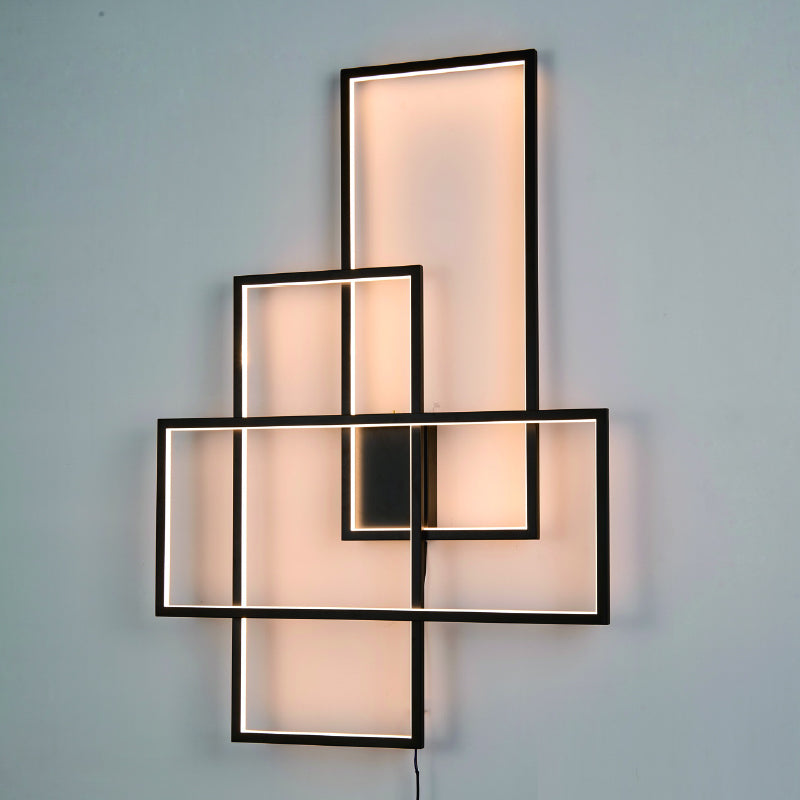 geometric designer led wall light plateau lamp illuminating a modern interior wall with soft ambient lighting