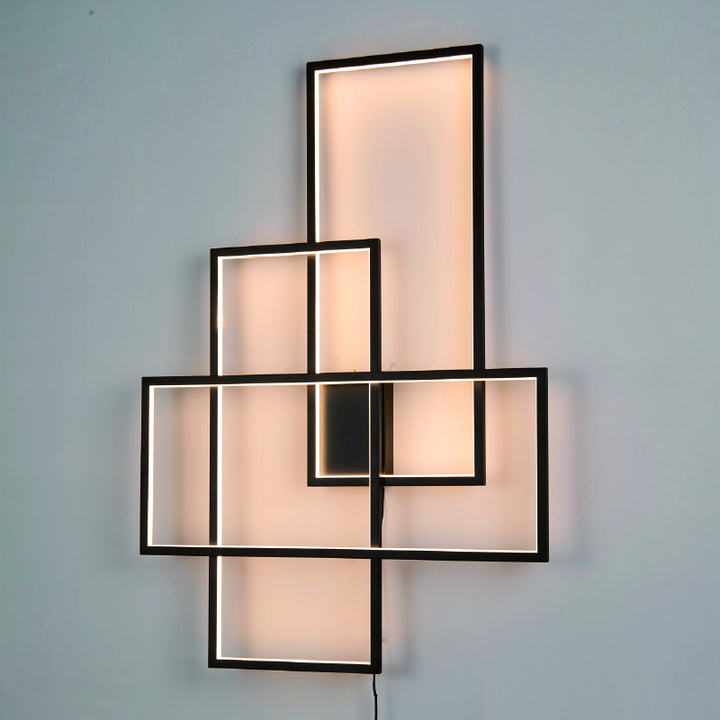 geometric designer led wall light plateau lamp illuminating a modern interior wall with soft ambient lighting