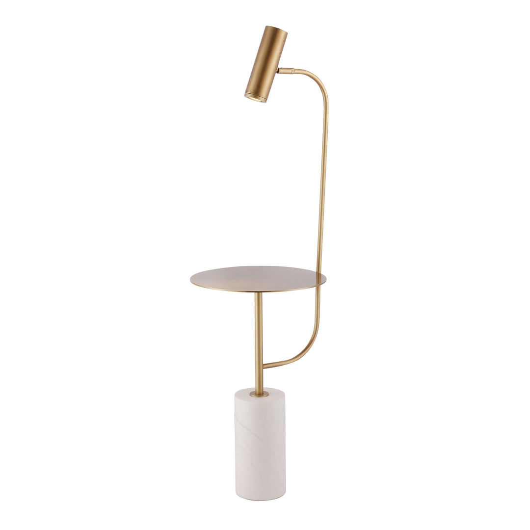 Halliday Side Table Floor Lamp with brass light, round side table and marble base.