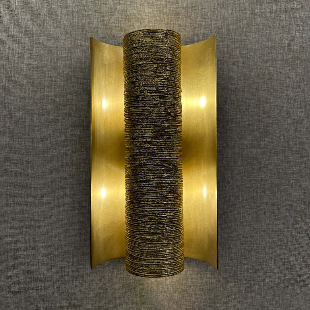 Hedda Wall Lamp modern brass wall light with textured centre designer ambient lighting for hallways bedrooms and living rooms