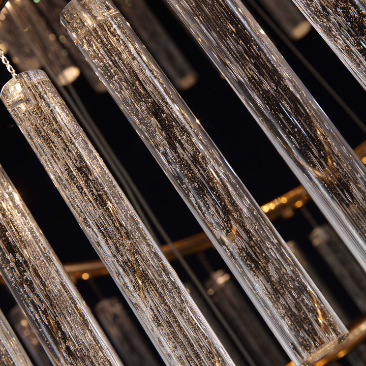 Macro texture detail of hand blown crystal glass tubes on Lucretia Eden custom pendant 16A luxury bespoke lighting