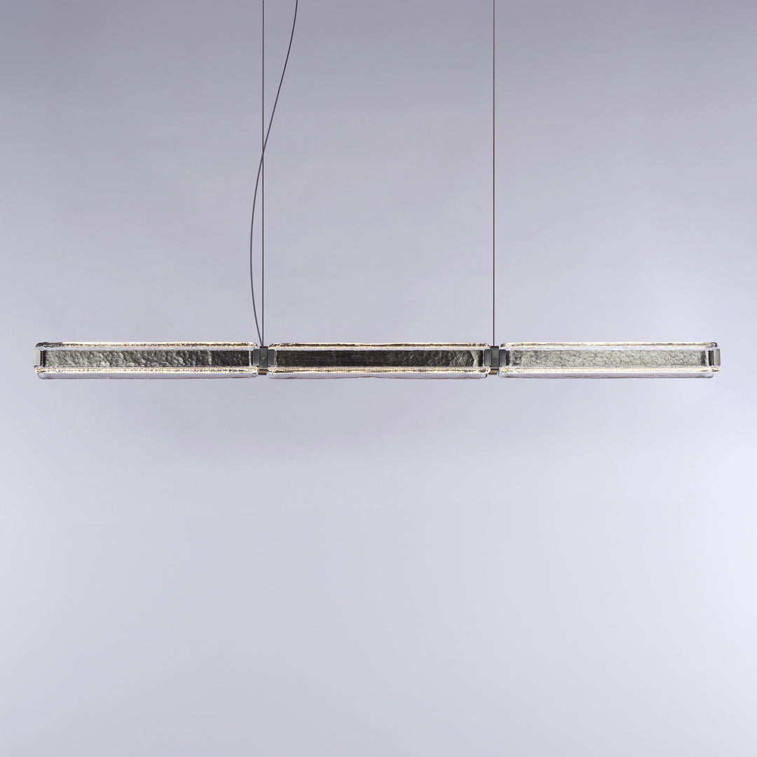 Lucretia Lighting Arctic linear square pendant light above modern kitchen island with anti glare LED and hand wave sensor control