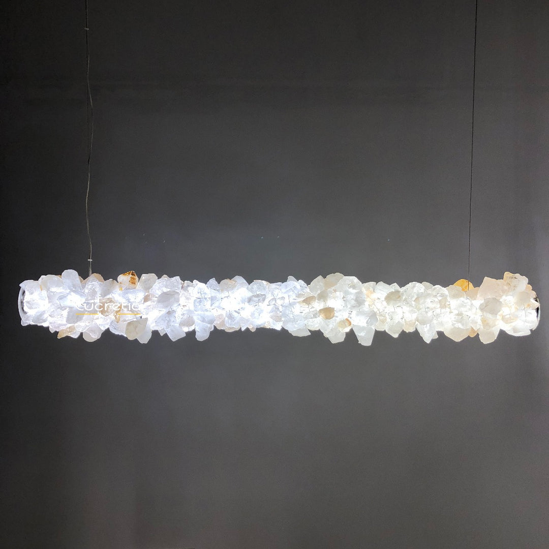 Belo Horizonte horizontal crystal linear pendant light delivering refined ambient architectural lighting for dining and kitchen interiors