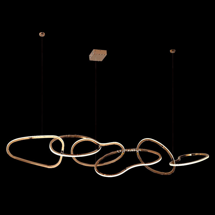 Lucretia Lighting Ceaseless linear pendant in brushed gold finish showing floating LED ring side profile