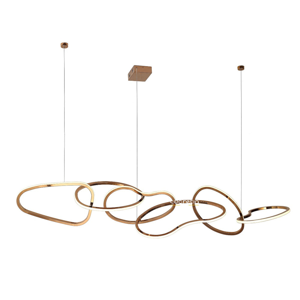 Lucretia Lighting Ceaseless sculptural linear pendant light displayed as a full custom ring set on white background