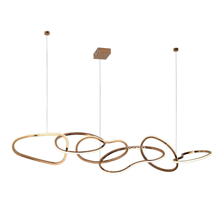 Lucretia Lighting Ceaseless sculptural linear pendant light displayed as a full custom ring set on white background