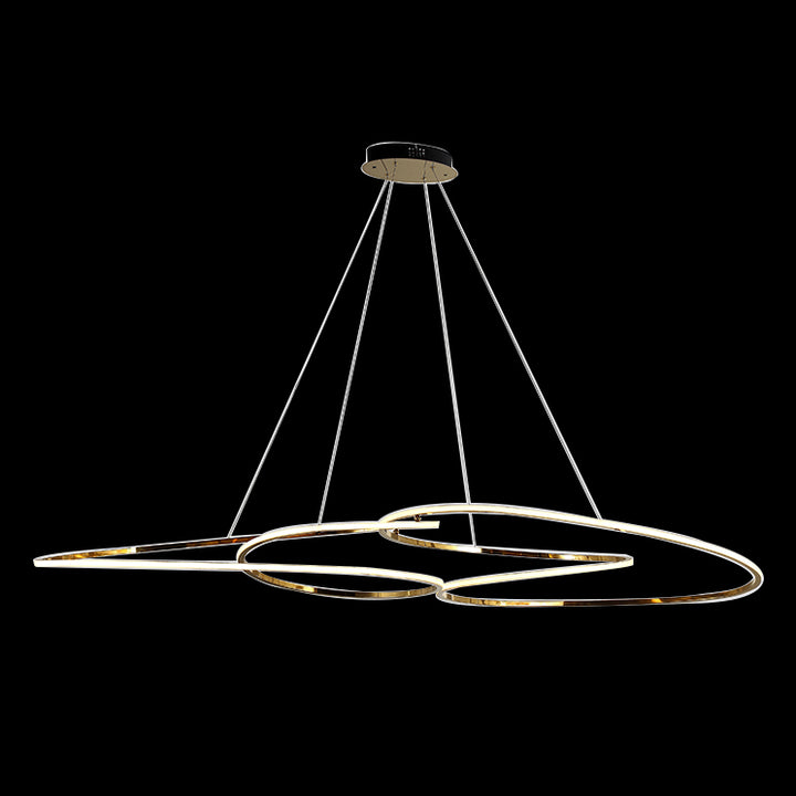 Lucretia Lighting Concordia linear pendant light with balanced gold LED ring design in dark studio front view