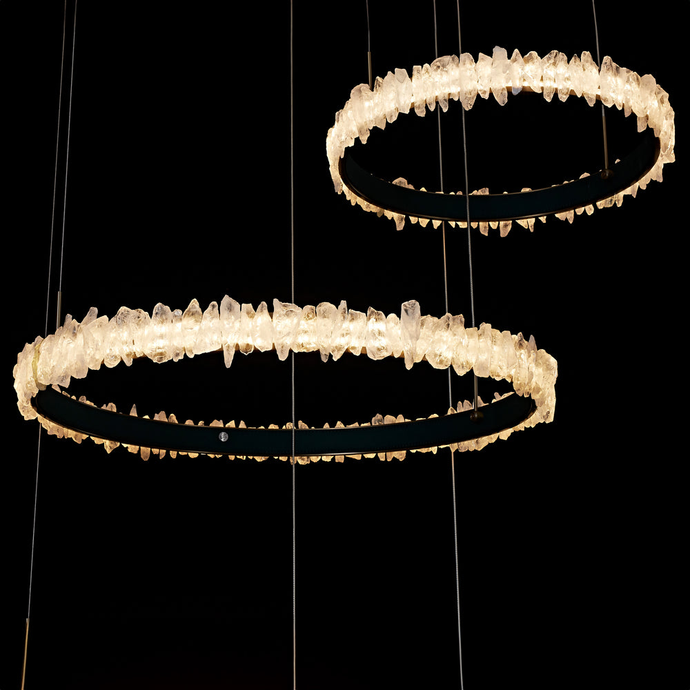Lucretia Lighting Couro e Cristal custom crystal chandelier showcasing layered void lighting rings for luxury residential and commercial spaces