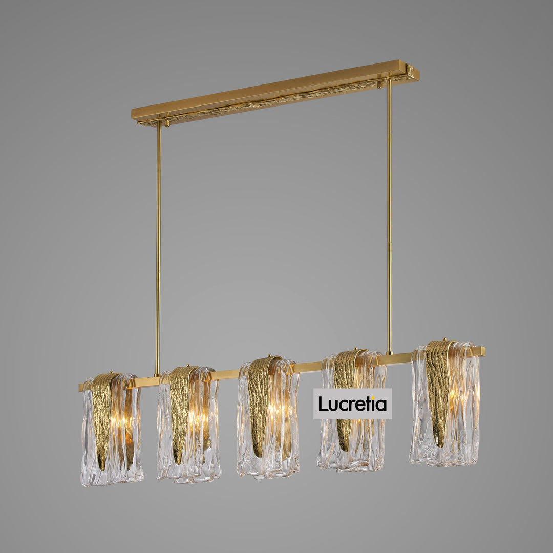Dali Linear Pendant Light by Lucretia Lighting featuring hand-shaped sculptural glass and brass linear frame