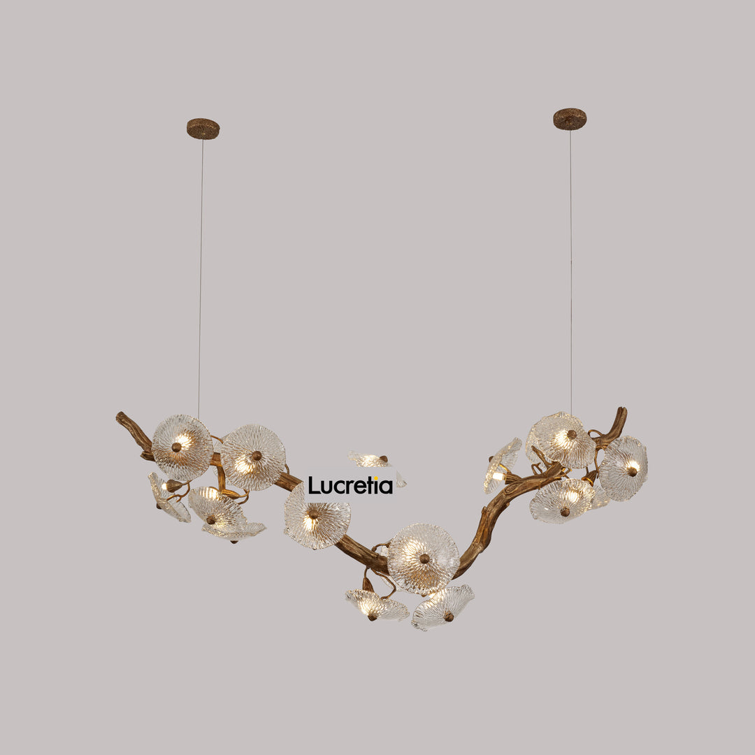 Desert Rose Horizontal Chandelier by Lucretia Lighting showcasing bespoke sculptural brass and glass petal designer lighting