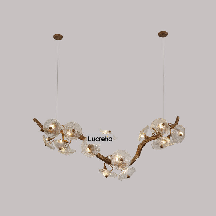 Desert Rose Horizontal Chandelier by Lucretia Lighting showcasing bespoke sculptural brass and glass petal designer lighting