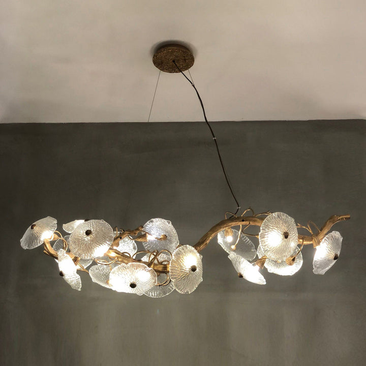 Lucretia Lighting Desert Rose Linear S Pendant Light featuring handcrafted brass branches and hand-blown glass shades