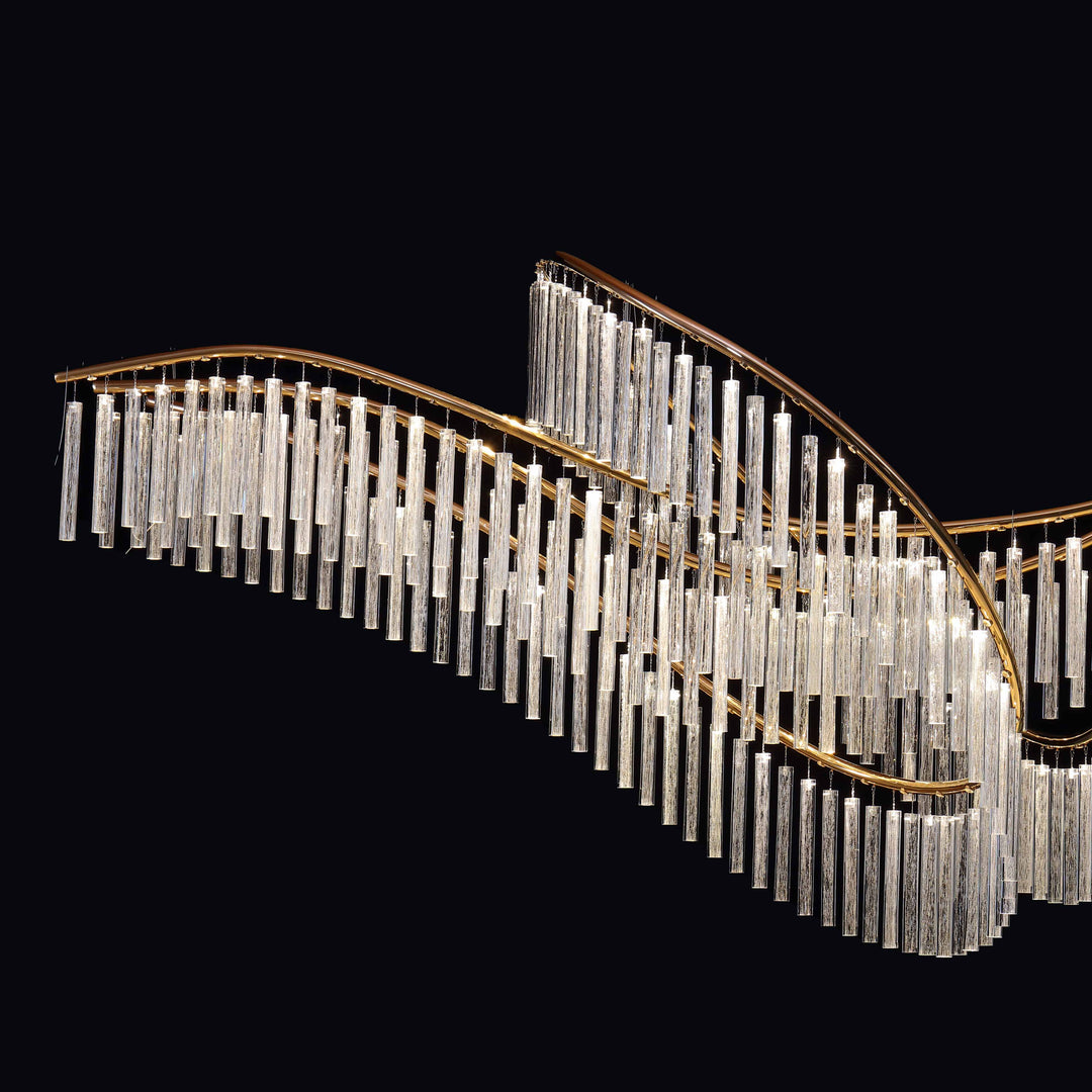 Lucretia Lighting Eden Linear Pendant custom crystal LED sculptural wave lighting design for commercial lobbies hotels and modern interiors