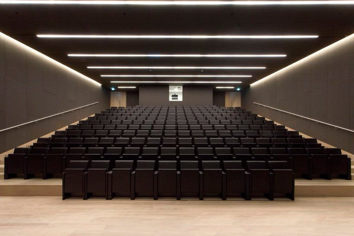 Endless 6588 linear lighting system illuminating auditorium space with uniform, large-scale commercial lighting performance