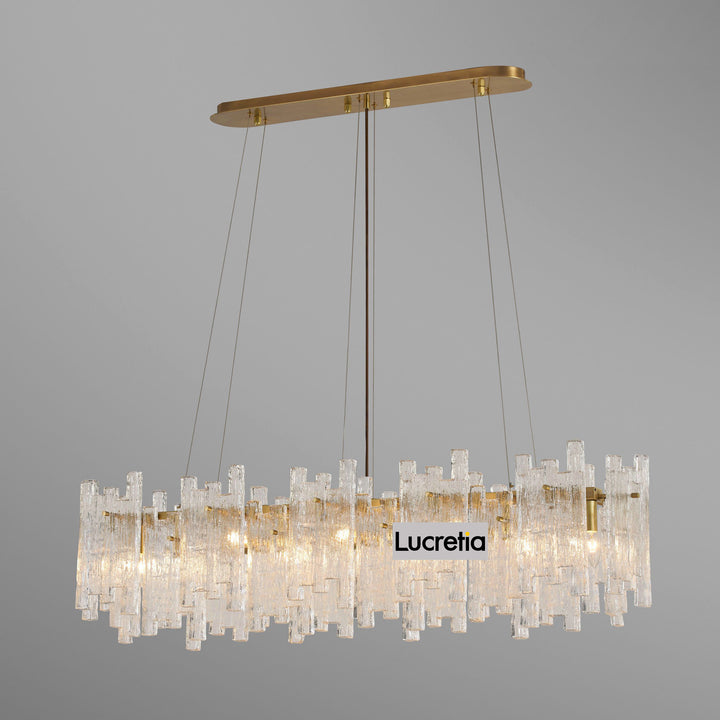Eve 1300 Linear Pendant Light by Lucretia Lighting featuring luxury hand-cut glass panels and brass frame