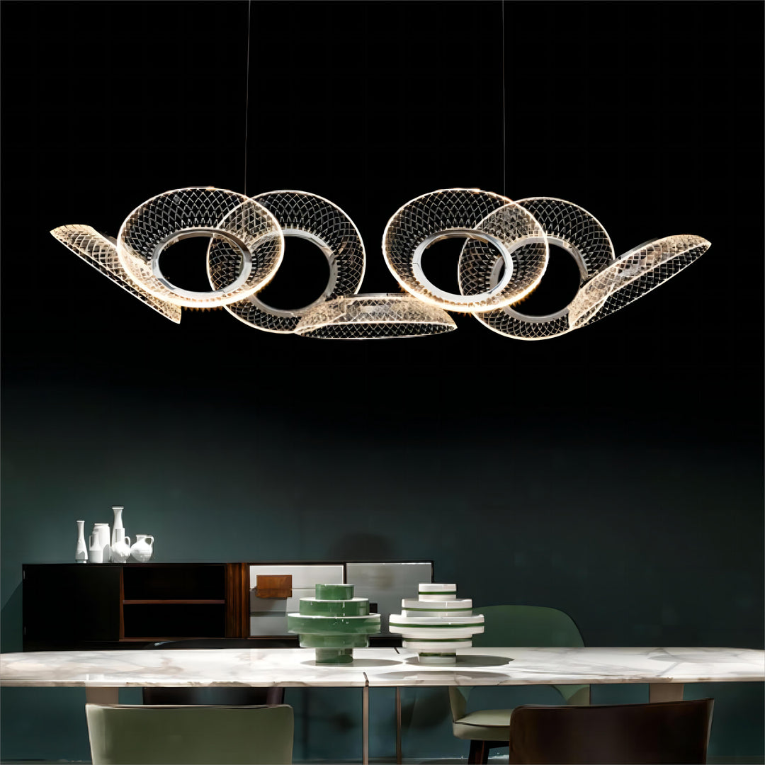 designer linear pendant light Helios 1230 by Lucretia Lighting illuminating a modern kitchen island