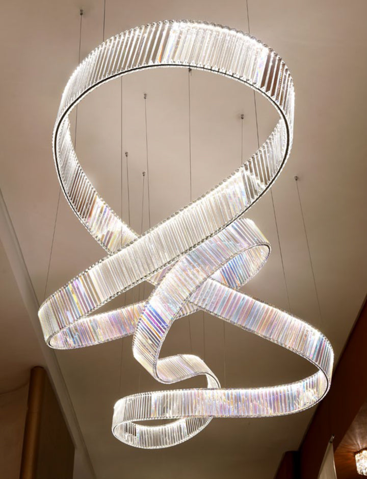 Lucretia Lighting Infinity 3800 custom crystal sculptural pendant light displayed in a bespoke installation setting