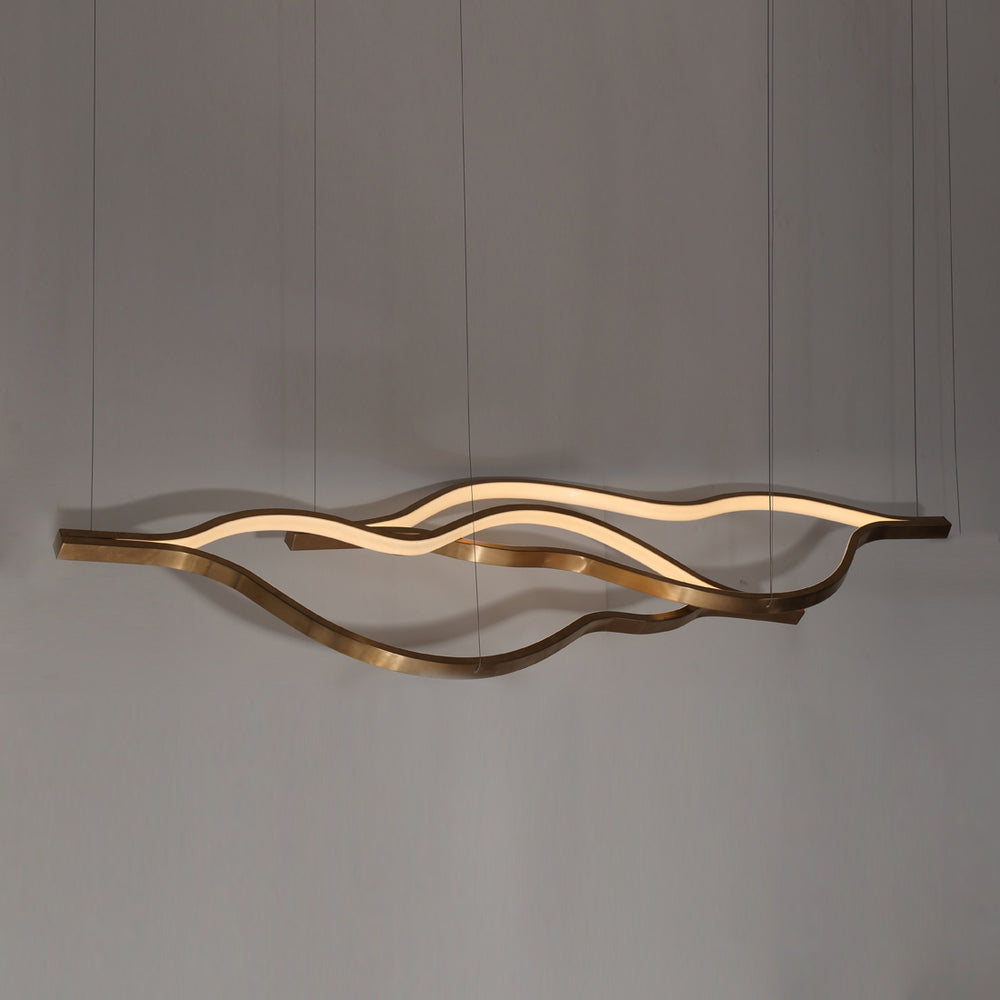 Modern Lacquer 2 Pendant Light with fluid brass-finish sculptural rings by Lucretia Lighting