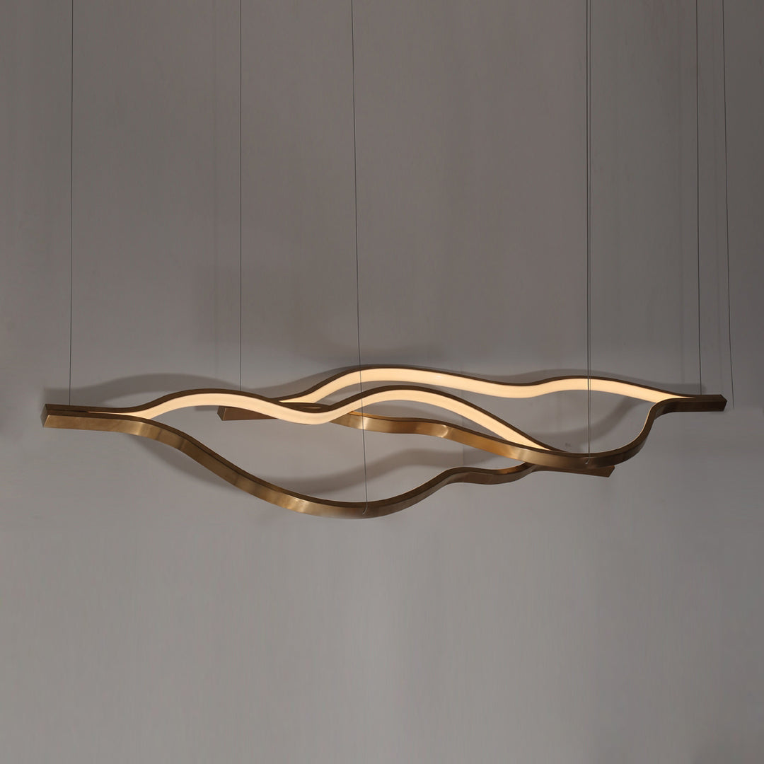 Modern Lacquer 2 Pendant Light with fluid brass-finish sculptural rings by Lucretia Lighting
