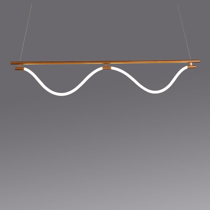 Mariner H16 Pendant Light D by Lucretia Lighting with rose gold frame and sculptural wave LED tube