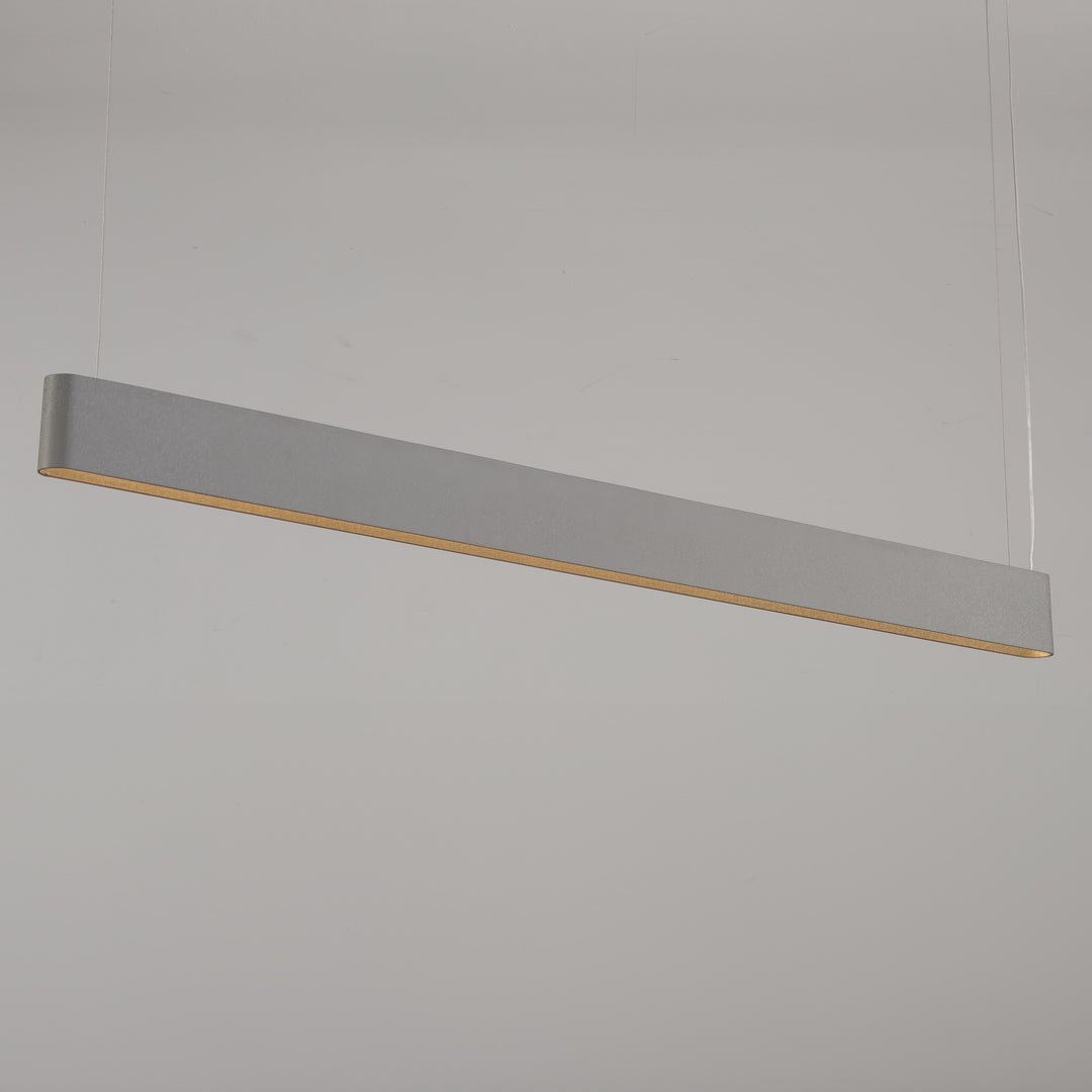 modern grey Ova Linear Pendant Light by Lucretia Lighting suspended above interior spaces with clean architectural lines