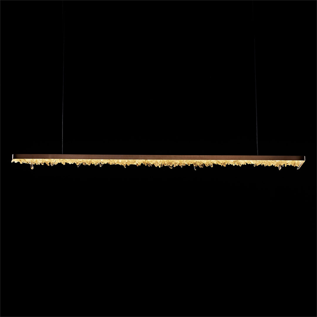 Pedra de Cristal horizontal LED linear pendant light with crystal texture delivering refined architectural lighting over long surfaces
